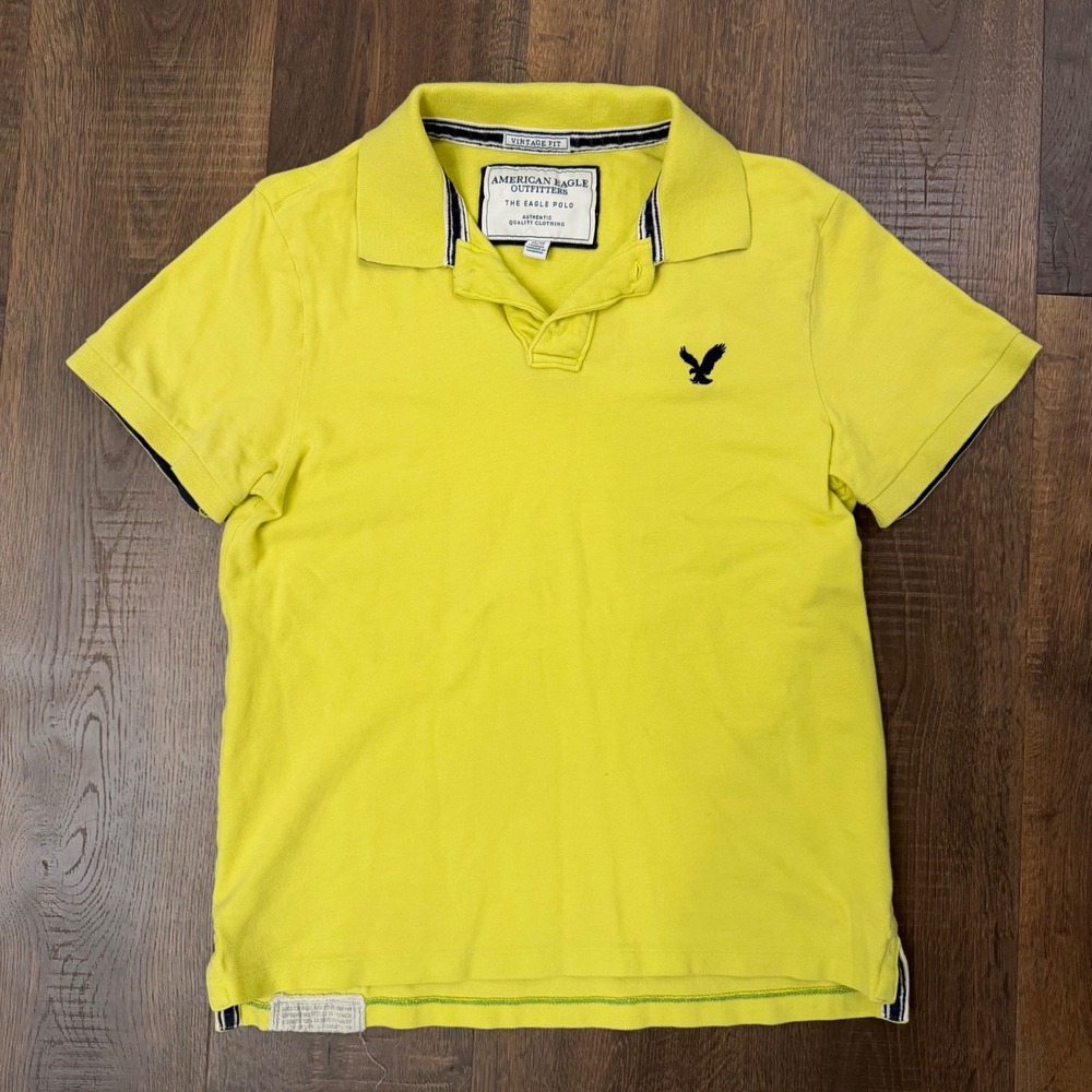 American Eagle Outfitters Mens Medium Yellow The Eagle Polo Vintage Fit Cotton
